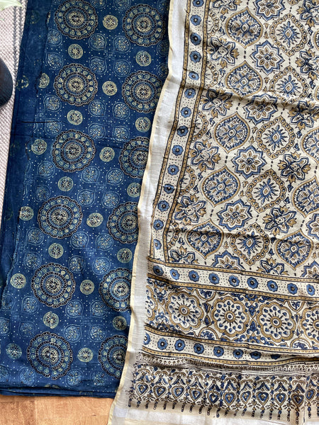 2 piece set - Ajrakh handblock cotton linen dupatta with cotton kurta