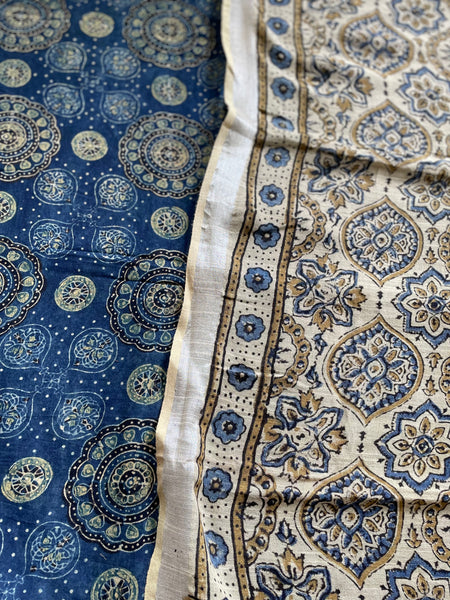 2 piece set - Ajrakh handblock cotton linen dupatta with cotton kurta