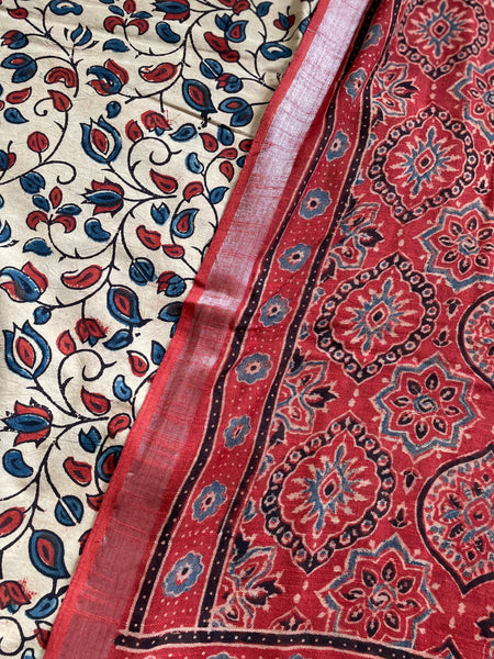 2 piece set - Ajrakh handblock cotton linen dupatta with cotton kurta
