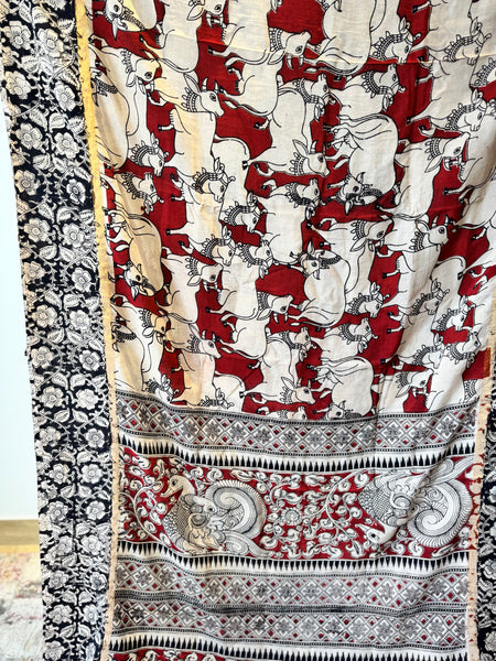 Kalamkari - Printed Bangalore Silk Saree with zari border