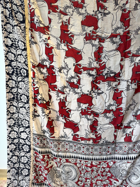 Kalamkari - Printed Bangalore Silk Saree with zari border