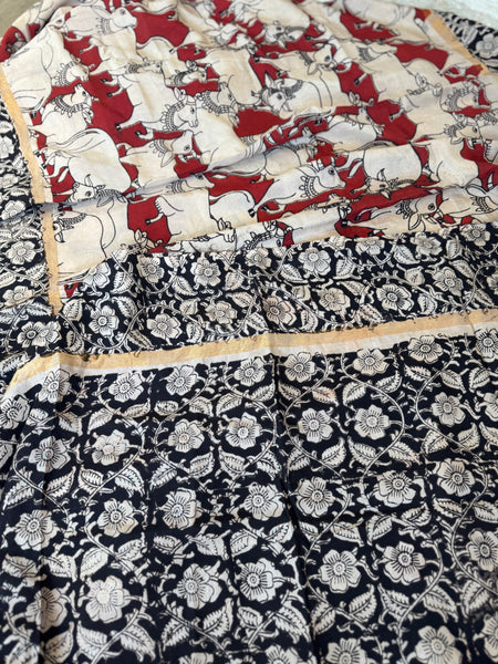 Kalamkari - Printed Bangalore Silk Saree with zari border
