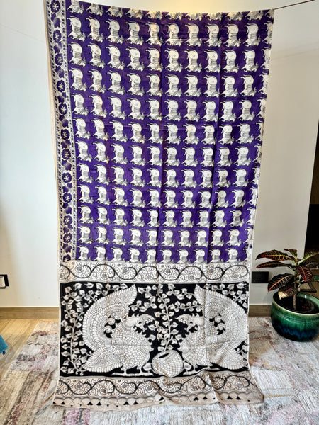 Kalamkari - Printed Bangalore Silk Saree- purple