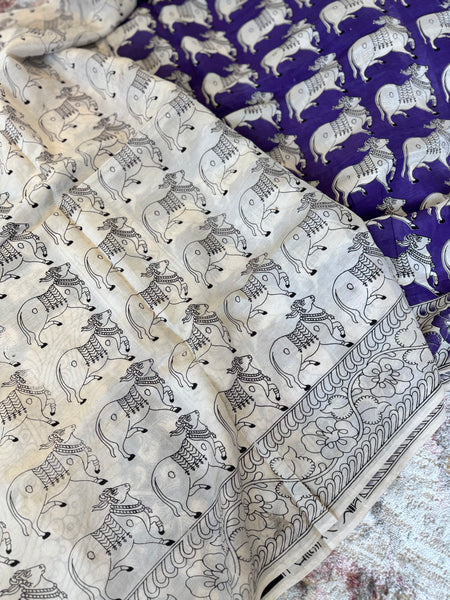 Kalamkari - Printed Bangalore Silk Saree- purple