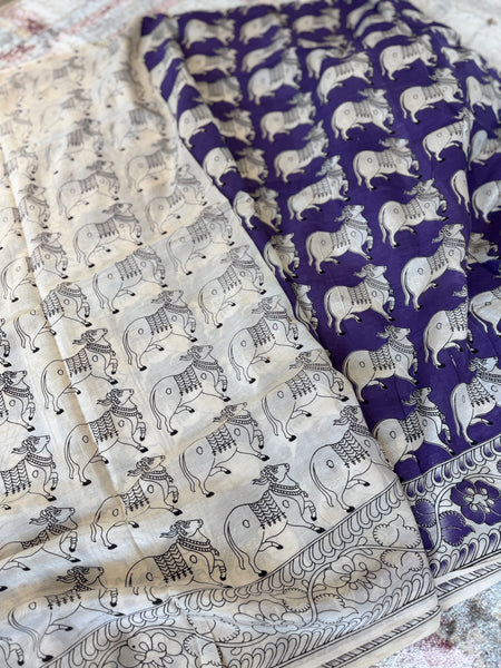 Kalamkari - Printed Bangalore Silk Saree- purple