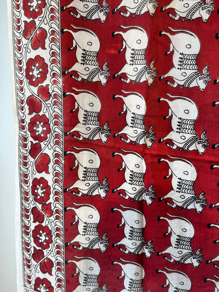 Kalamkari - Printed Bangalore Silk Saree- Red