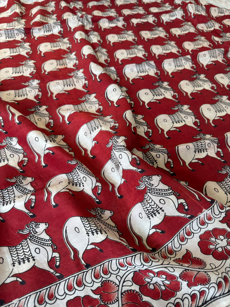 Kalamkari - Printed Bangalore Silk Saree- Red