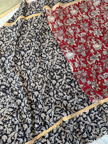 Kalamkari - Printed Bangalore Silk Saree with zari border - Red