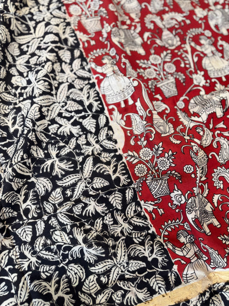 Kalamkari - Printed Bangalore Silk Saree with zari border - Red