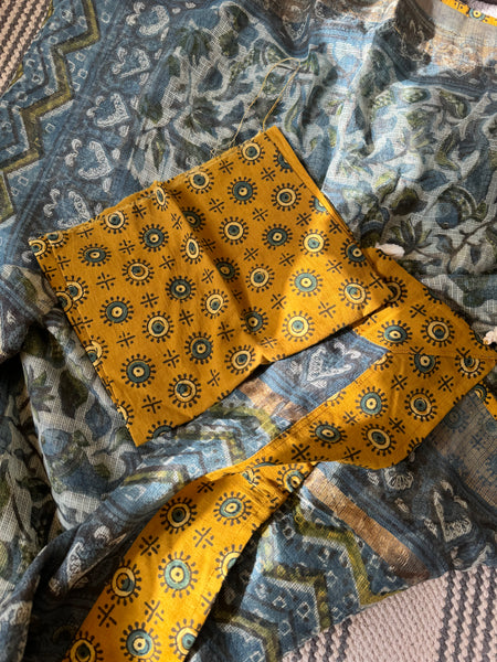 kota doria cotton saree with patchwork border