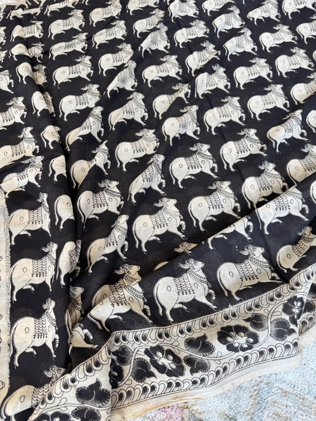 Kalamkari - Printed Bangalore Silk Saree- Black
