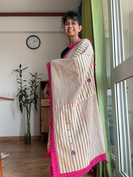 Embroidered Patchwork stole / dupatta with tassels on 4 sides