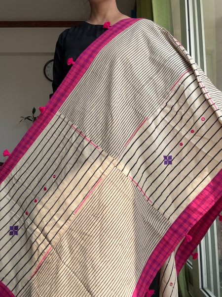 Embroidered Patchwork stole / dupatta with tassels on 4 sides
