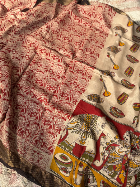 Kalamkari - Printed Bangalore Silk Zari Saree