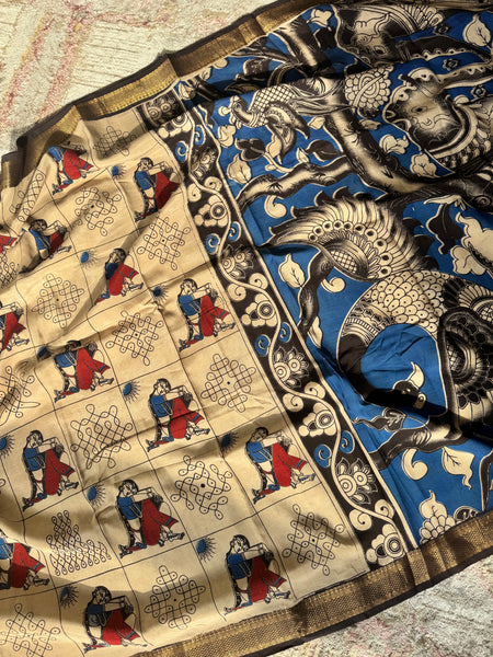 Kalamkari - Printed Bangalore Silk Zari Saree