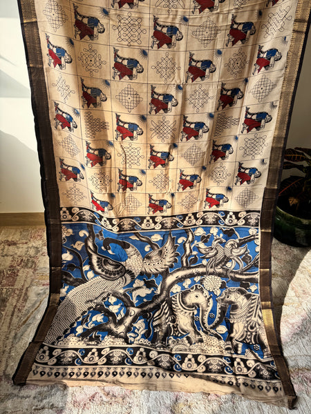 Kalamkari - Printed Bangalore Silk Zari Saree