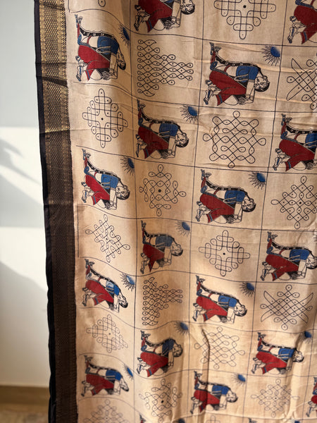 Kalamkari - Printed Bangalore Silk Zari Saree