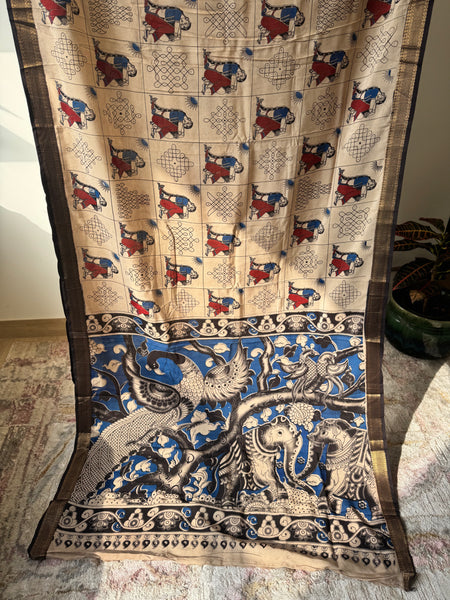 Kalamkari - Printed Bangalore Silk Zari Saree