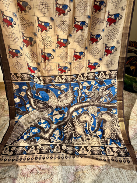 Kalamkari - Printed Bangalore Silk Zari Saree