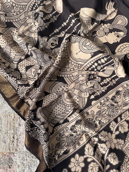 Kalamkari - Printed Bangalore Silk Zari Saree