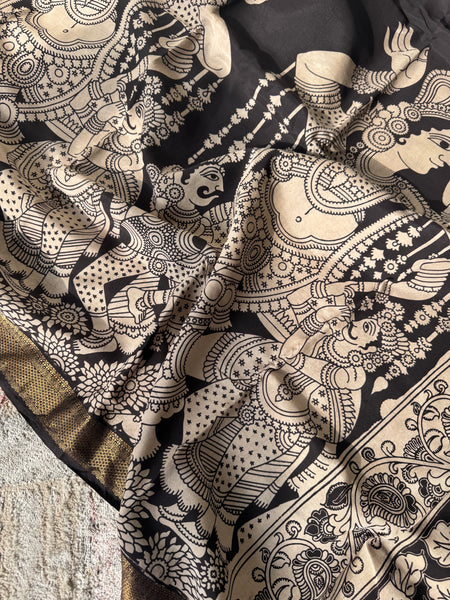 Kalamkari - Printed Bangalore Silk Zari Saree