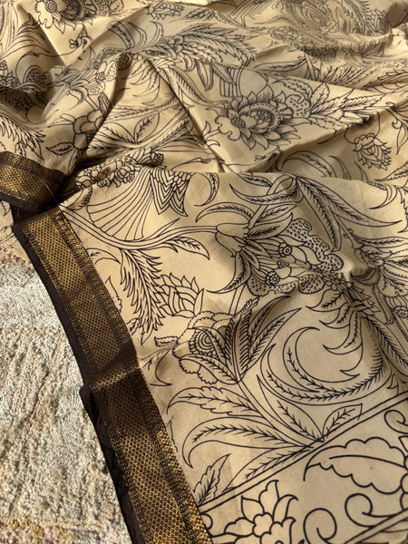 Kalamkari - Printed Bangalore Silk Zari Saree