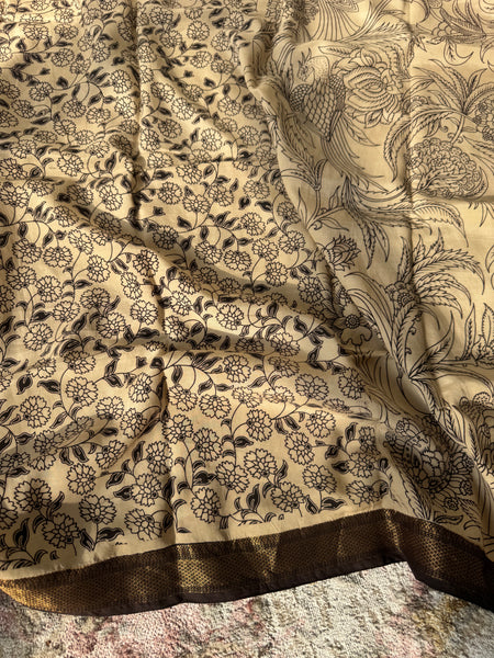 Kalamkari - Printed Bangalore Silk Zari Saree