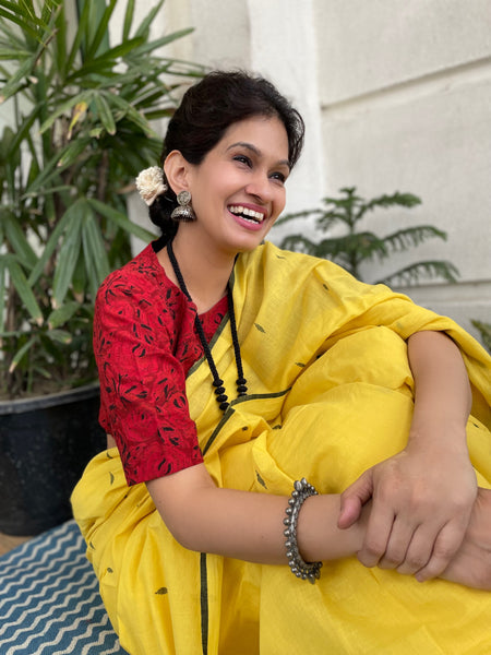 ताना-बाना- Cotton Handwoven Jamdani Saree - yellow