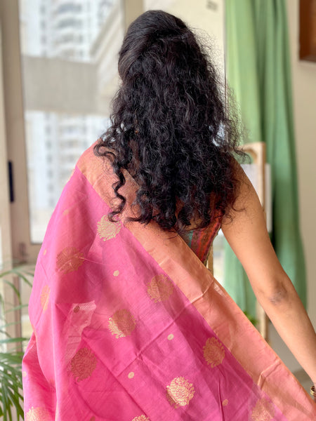 Traditional Chanderi Silk Buta Handloom Zari Work Saree