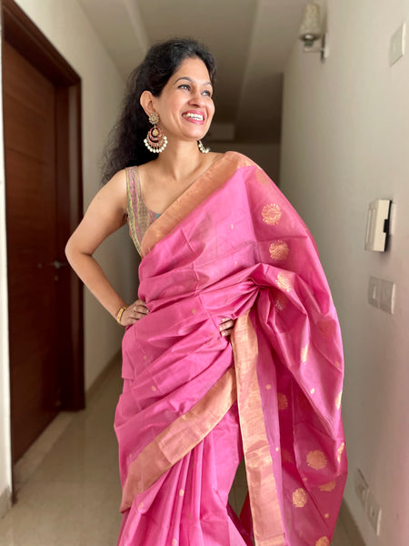 Traditional Chanderi Silk Buta Handloom Zari Work Saree