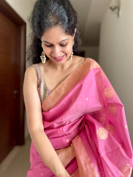 Traditional Chanderi Silk Buta Handloom Zari Work Saree