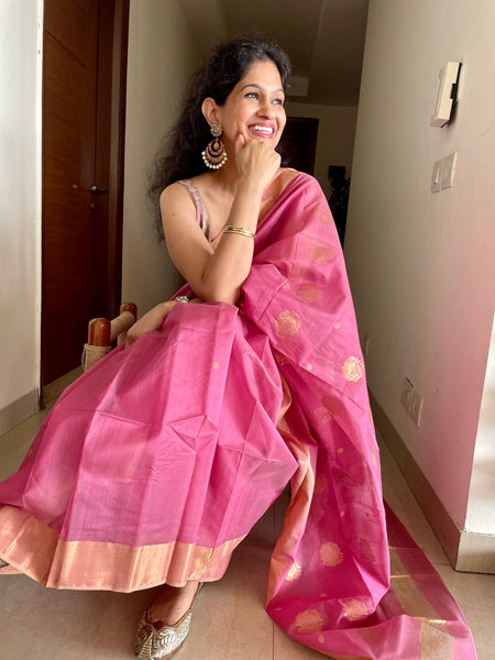 Traditional Chanderi Silk Buta Handloom Zari Work Saree