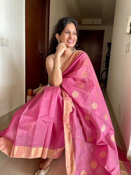 Traditional Chanderi Silk Buta Handloom Zari Work Saree