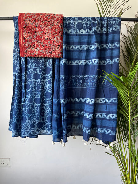 Akola - Mul cotton hand block printed saree