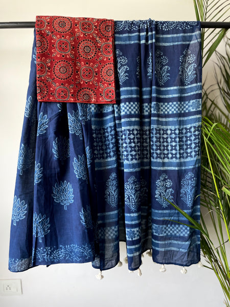 Akola - Mul cotton hand block printed saree