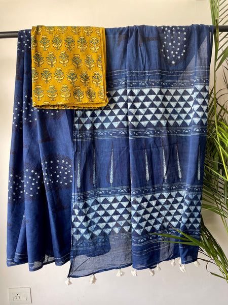 Akola - Mul cotton hand block printed saree