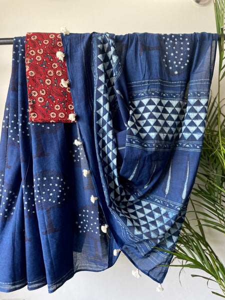 Akola - Mul cotton hand block printed saree