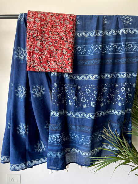 Akola - Mul cotton hand block printed saree