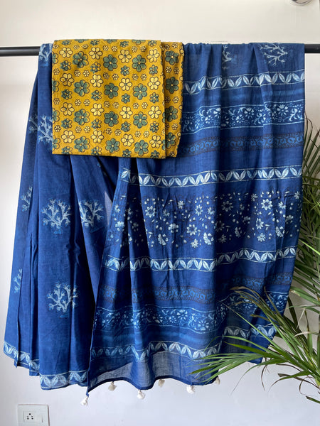 Akola - Mul cotton hand block printed saree