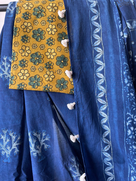 Akola - Mul cotton hand block printed saree