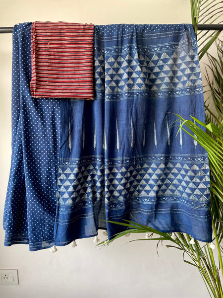 Akola - Mul cotton hand block printed saree