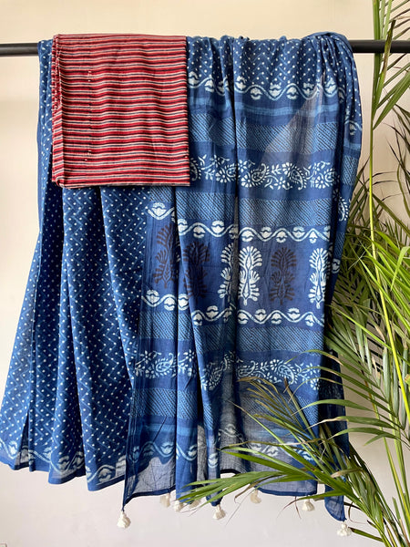 Akola - Mul cotton hand block printed saree