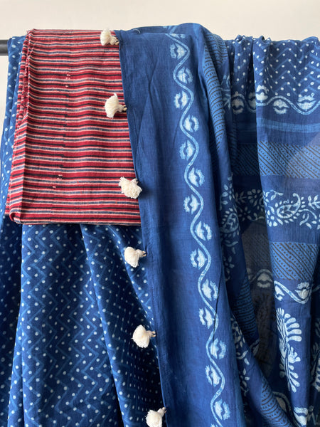 Akola - Mul cotton hand block printed saree