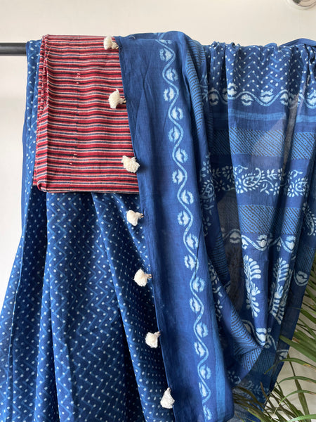 Akola - Mul cotton hand block printed saree