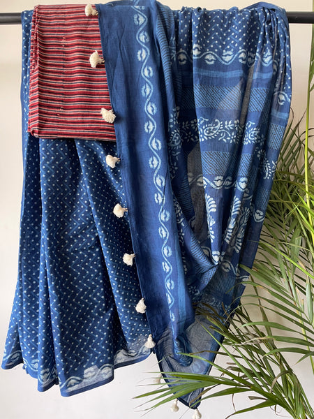 Akola - Mul cotton hand block printed saree