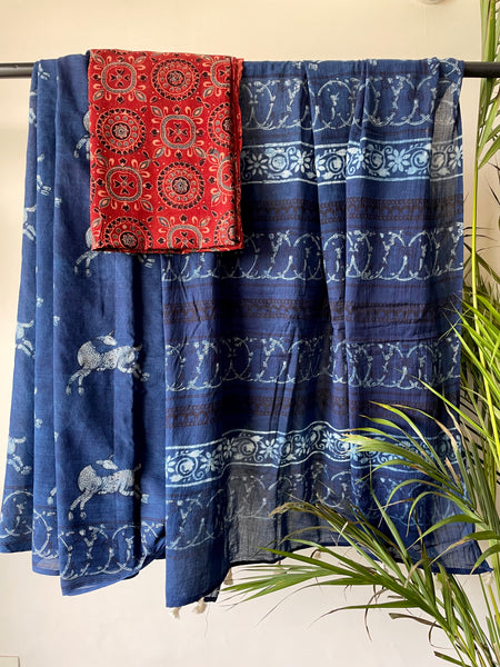 Akola - Mul cotton hand block printed saree