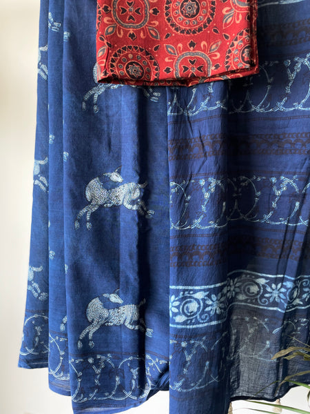 Akola - Mul cotton hand block printed saree
