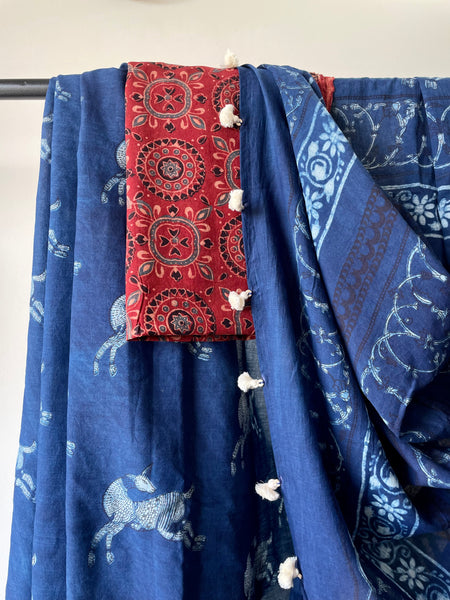 Akola - Mul cotton hand block printed saree