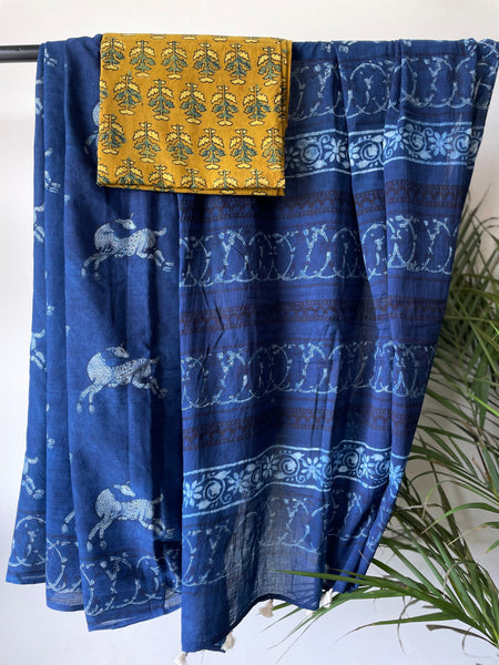 Akola - Mul cotton hand block printed saree