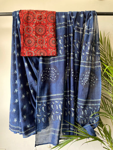 Akola - Mul cotton hand block printed saree